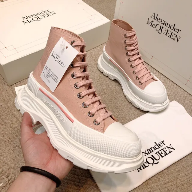 Alexander McQueen बड़े साइज की स्नीकर धूलिया गुलाबी कैनवास हाई-टॉप लाइफस्टाइल स्नीकर 6