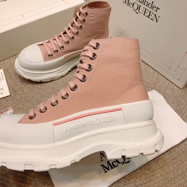 Alexander McQueen बड़े साइज की स्नीकर धूलिया गुलाबी कैनवास हाई-टॉप लाइफस्टाइल स्नीकर 7