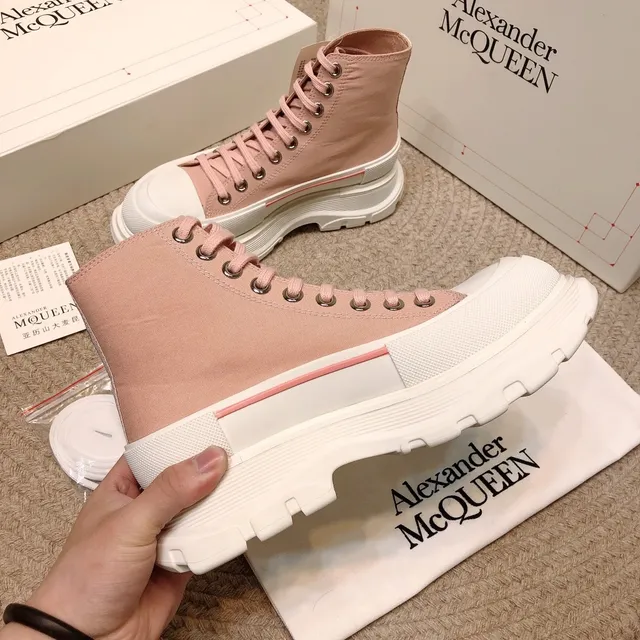 Alexander McQueen बड़े साइज की स्नीकर धूलिया गुलाबी कैनवास हाई-टॉप लाइफस्टाइल स्नीकर 8