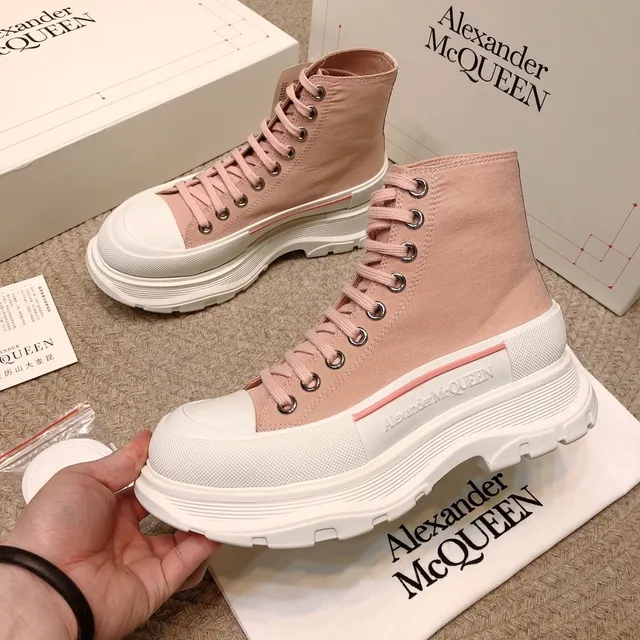 Alexander McQueen बड़े साइज की स्नीकर धूलिया गुलाबी कैनवास हाई-टॉप लाइफस्टाइल स्नीकर 9