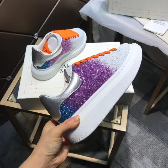 Alexander McQueen Oversized Sneaker Silver Purple Glitter Gradient Upper Elastic Ribbon Laces Lifestyle Sneakers 5