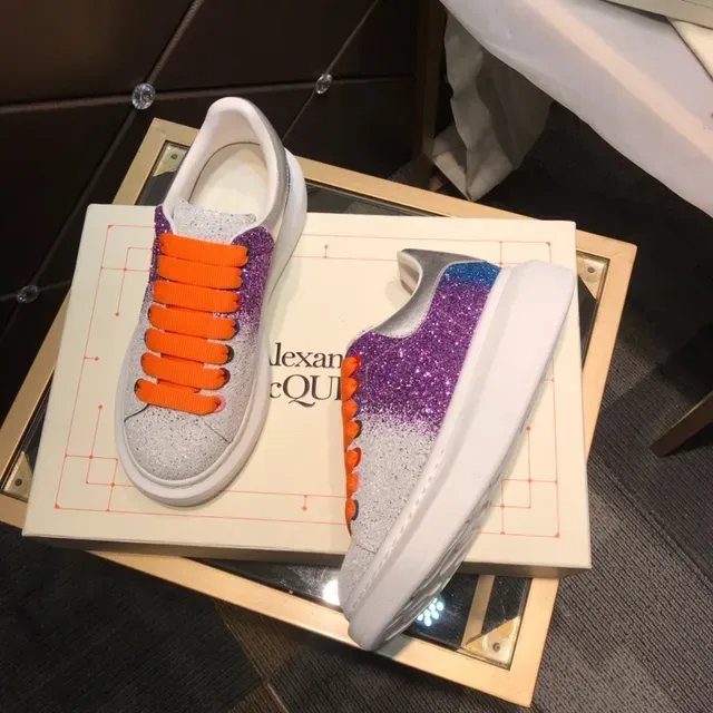 Alexander McQueen Oversized Sneaker Silver Purple Glitter Gradient Upper Elastic Ribbon Laces Lifestyle Sneakers 8