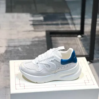 Alexander McQueen Oversized Sneaker White Blue Platform Sole Woven Leather Upper Chunky Sneakers