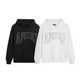 Amiri Arched Logo Black White Outline Oversized Fit Hoodie