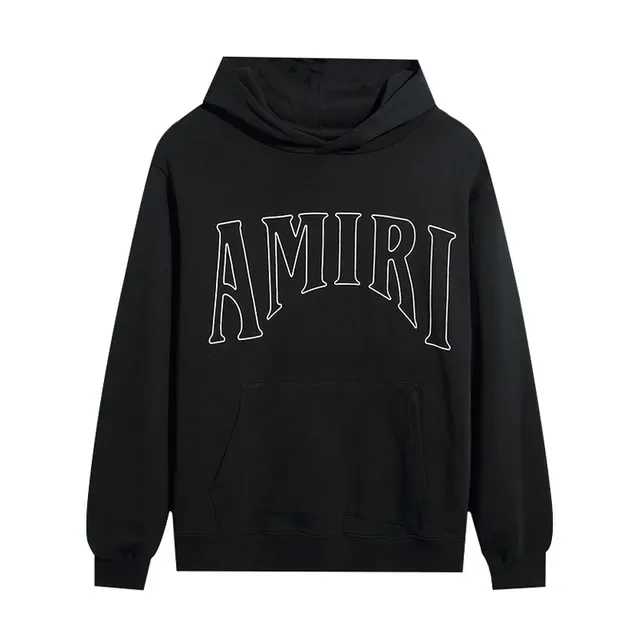 Amiri Arched Logo काला सफेद आउटलाइन ओवरसाइज्ड फिट हूडी 4