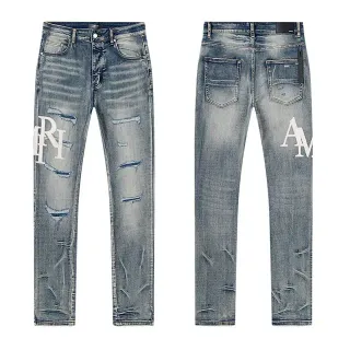 Amiri Blue White Distressed Graphic-Print Jeans