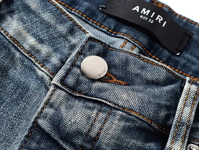 Amiri Jeans Bleu et Blanc Distressed avec Impression Graphique 14