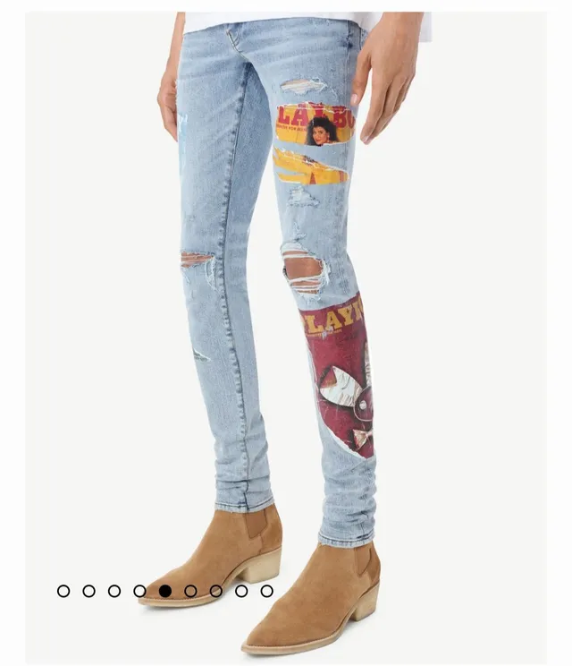 Amiri Graphic Patchwork Distressed Slim-Fit Jeans 2