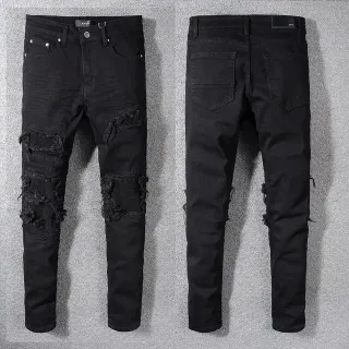 Amiri Skel Top Pantalones Vaqueros Negros Destrozados Ajuste Delgado