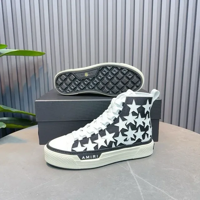 Amiri Skel Top High Black White Star Print Lifestyle Sneakers 2