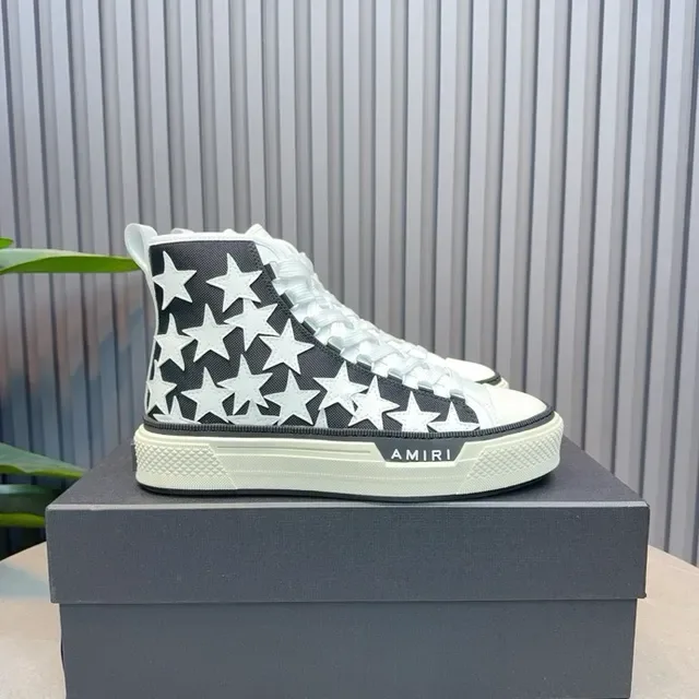 Amiri Skel Top High Black White Star Print Lifestyle Sneakers 3