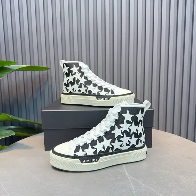 Amiri Skel Top High Black White Star Print Lifestyle Sneakers 4