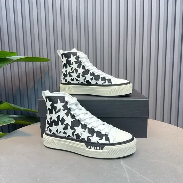 Amiri Skel Top High Black White Star Print Lifestyle Sneakers 7