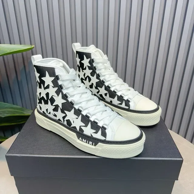 Amiri Skel Top High Black White Star Print Lifestyle Sneakers 8