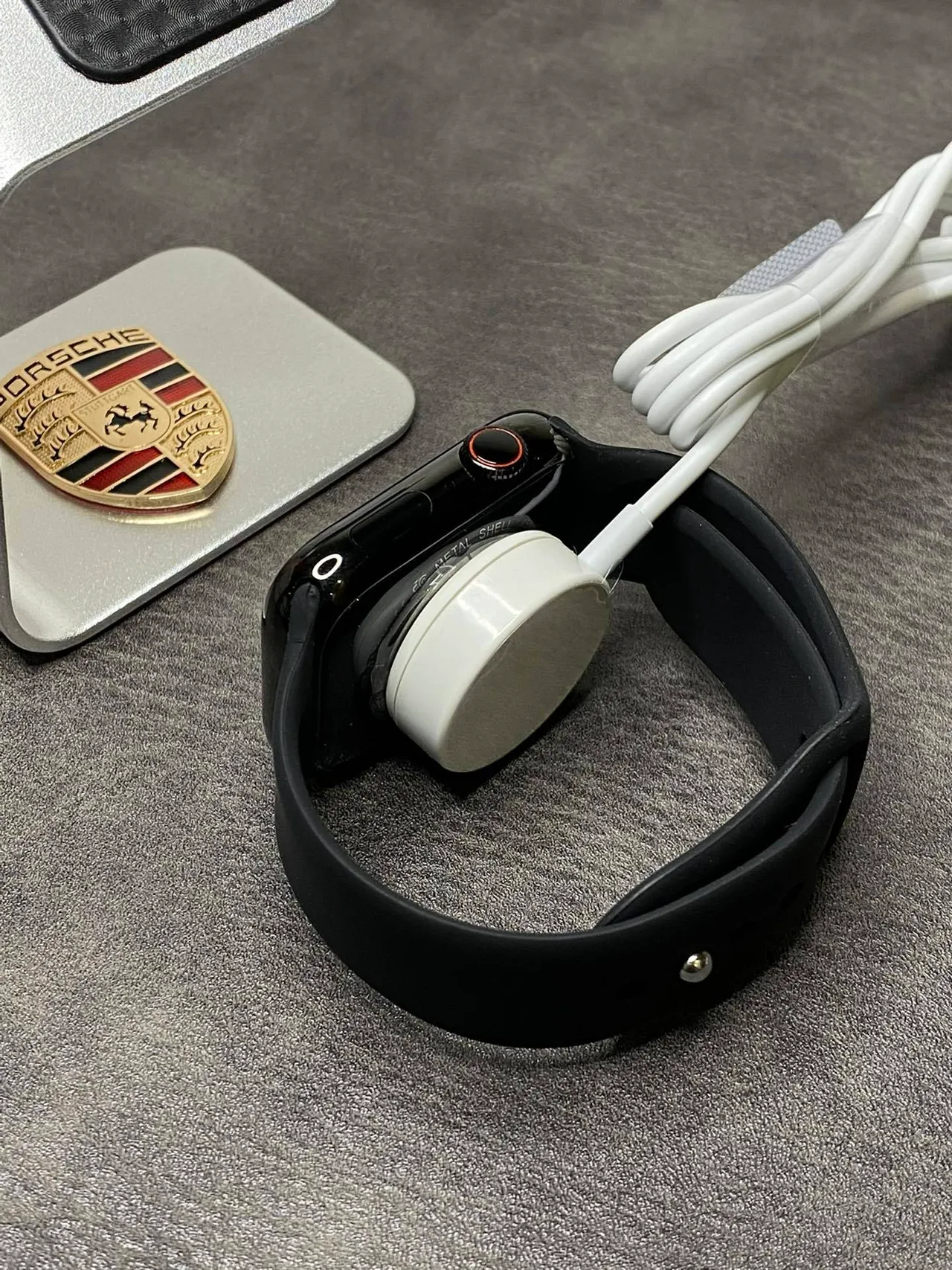 Apple Series 7 Plata Gris Borde Plano Carcasa Acero Inoxidable Banda Deportiva de Silicona Ligera Reloj Deportivo 4