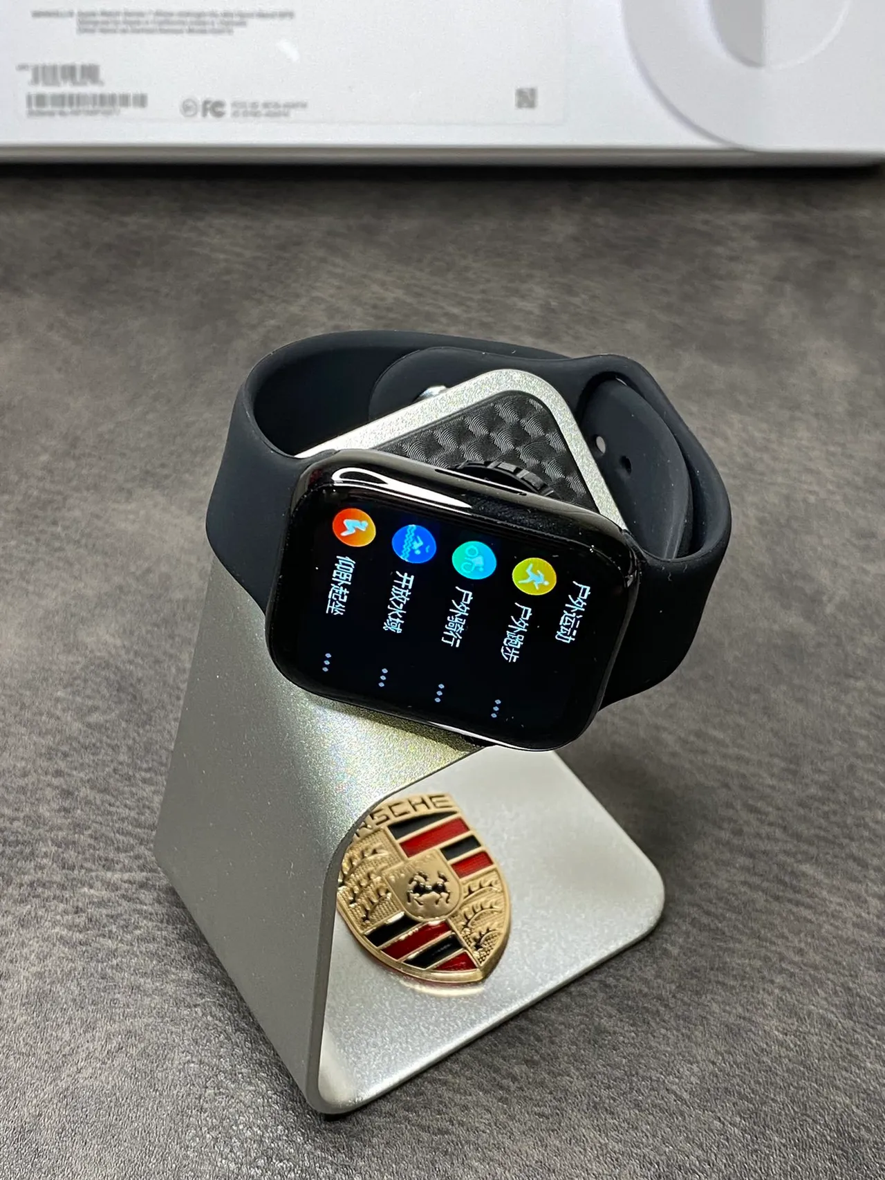 Apple Series 7 Plata Gris Borde Plano Carcasa Acero Inoxidable Banda Deportiva de Silicona Ligera Reloj Deportivo 5