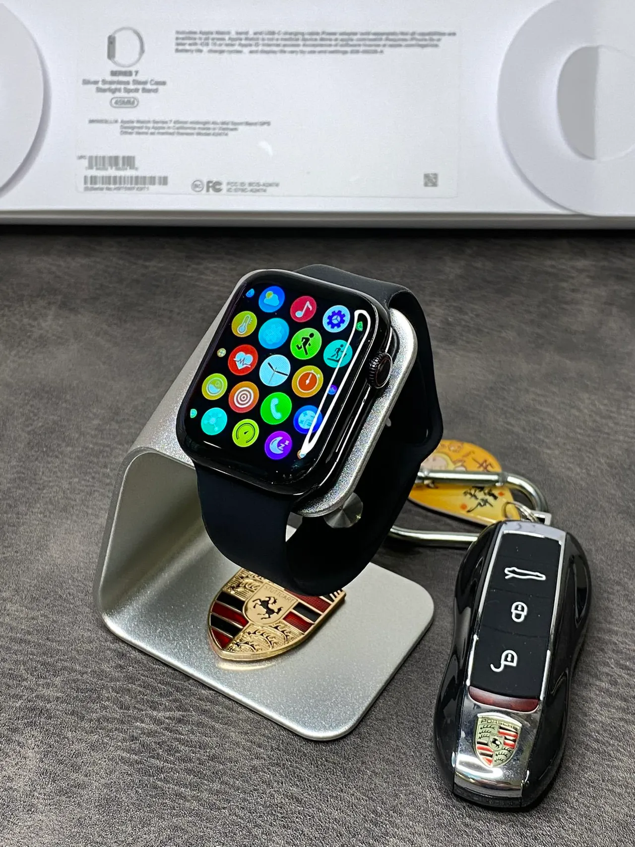 Apple Series 7 Plata Gris Borde Plano Carcasa Acero Inoxidable Banda Deportiva de Silicona Ligera Reloj Deportivo 8
