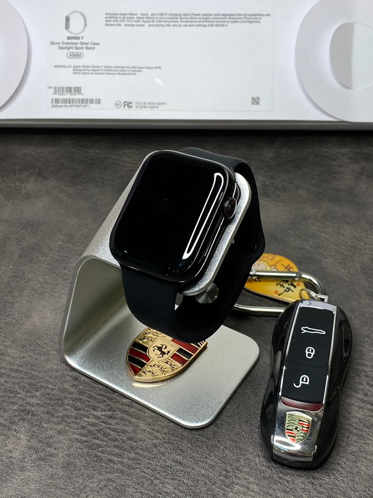 Apple Series 7 Plata Gris Borde Plano Carcasa Acero Inoxidable Banda Deportiva de Silicona Ligera Reloj Deportivo 10