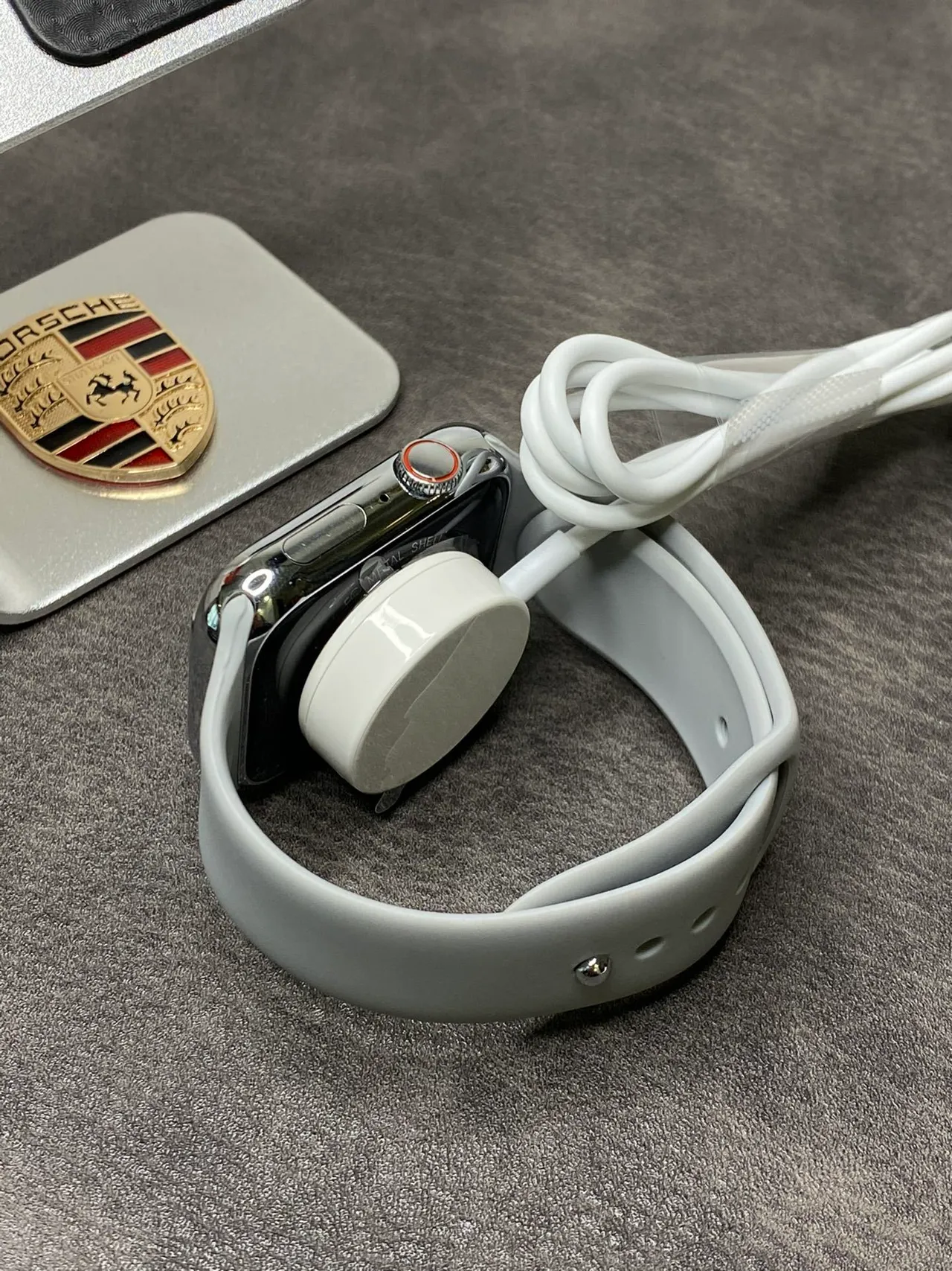 Apple Series 7 Plata Gris Borde Plano Carcasa Acero Inoxidable Banda Deportiva de Silicona Ligera Reloj Deportivo 13