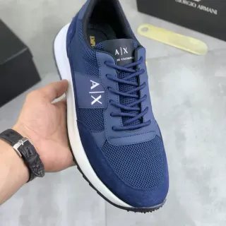 Armani Exchange Navy Mesh-Suede Logo Sneaker