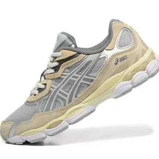 ASICS بني رمادي طبقات صناعي قفص شبكي لوحات أسلوب حياة أحذية رياضية
