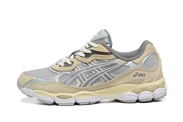 ASICS Beige Gray Layered Synthetic Cage Mesh Paneling Lifestyle Sneakers 2