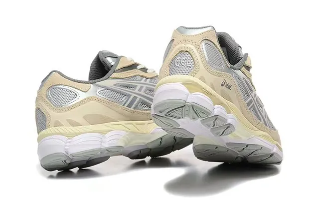 ASICS Beige Gray Layered Synthetic Cage Mesh Paneling Lifestyle Sneakers 4