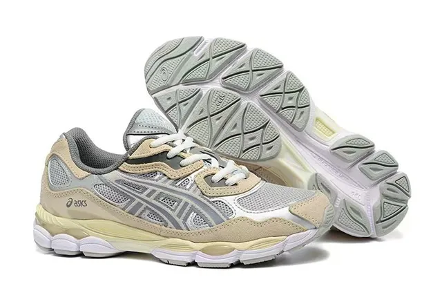 ASICS Beige Gray Layered Synthetic Cage Mesh Paneling Lifestyle Sneakers 5