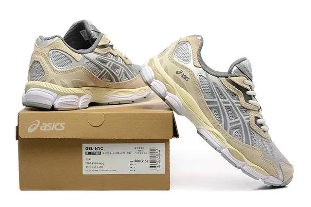 ASICS Beige Gray Layered Synthetic Cage Mesh Paneling Lifestyle Sneakers 6