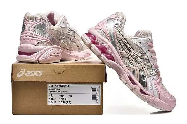 ASICS Gel-Kayano Pink and Silver أحذية الجري 6