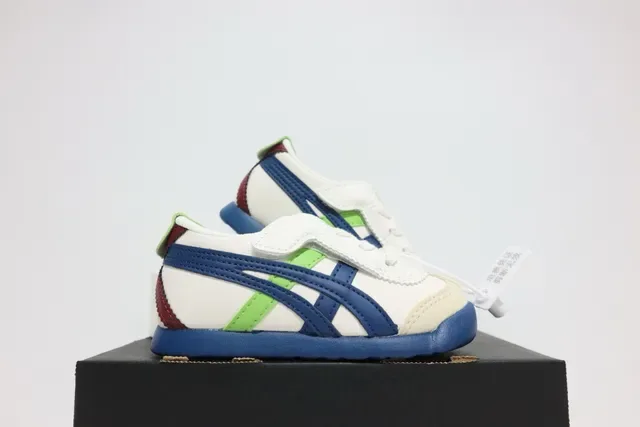 ASICS Blanc Bleu Sans Lacets Sangle Velcro Logo Rayures Tigre Sneakers Lifestyle 4