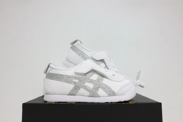 ASICS Blanc Bleu Sans Lacets Sangle Velcro Logo Rayures Tigre Sneakers Lifestyle 5