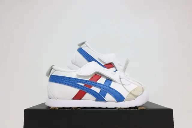ASICS Blanc Bleu Sans Lacets Sangle Velcro Logo Rayures Tigre Sneakers Lifestyle 7