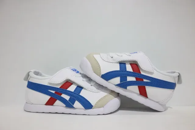 ASICS Blanc Bleu Sans Lacets Sangle Velcro Logo Rayures Tigre Sneakers Lifestyle 10