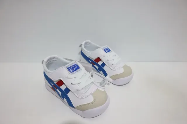 ASICS Blanc Bleu Sans Lacets Sangle Velcro Logo Rayures Tigre Sneakers Lifestyle 12