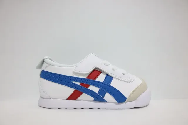 ASICS Blanc Bleu Sans Lacets Sangle Velcro Logo Rayures Tigre Sneakers Lifestyle 16