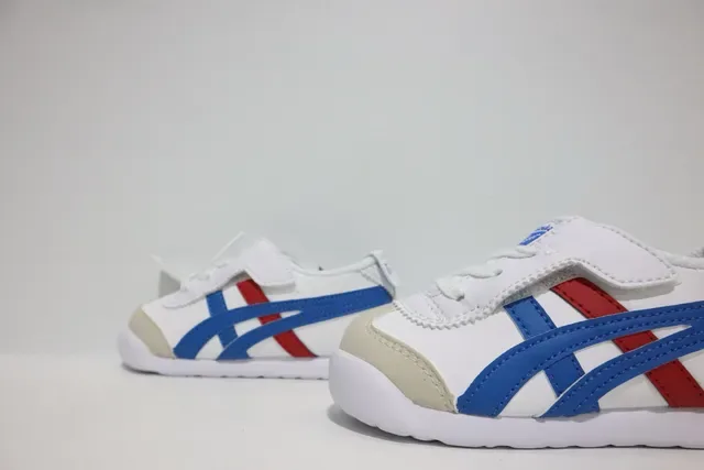 ASICS Blanc Bleu Sans Lacets Sangle Velcro Logo Rayures Tigre Sneakers Lifestyle 17