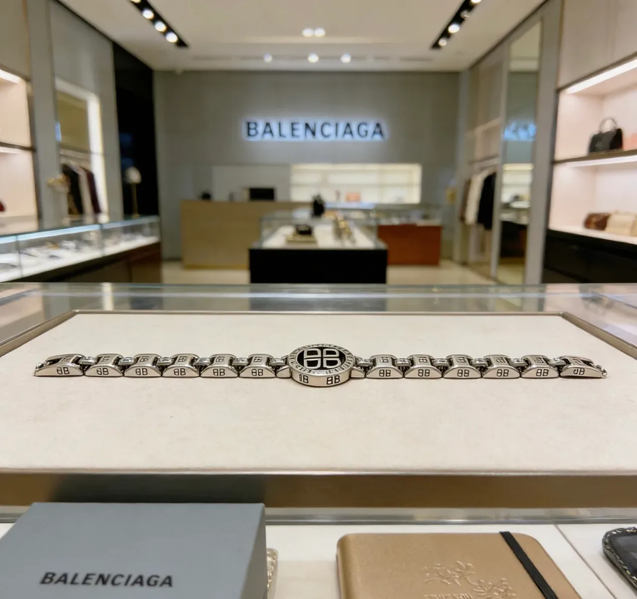 Balenciaga BB Bracelet Silver Black Chunky Curb Chain Engraved Links Bracelet 2