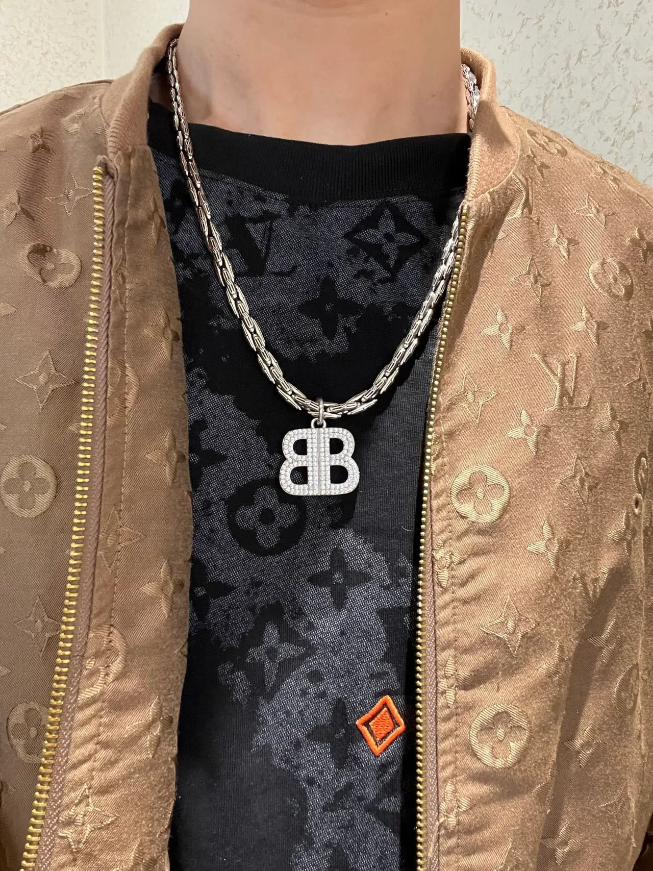 Balenciaga BB Crystal Pendant Chunky Chain Necklace 2