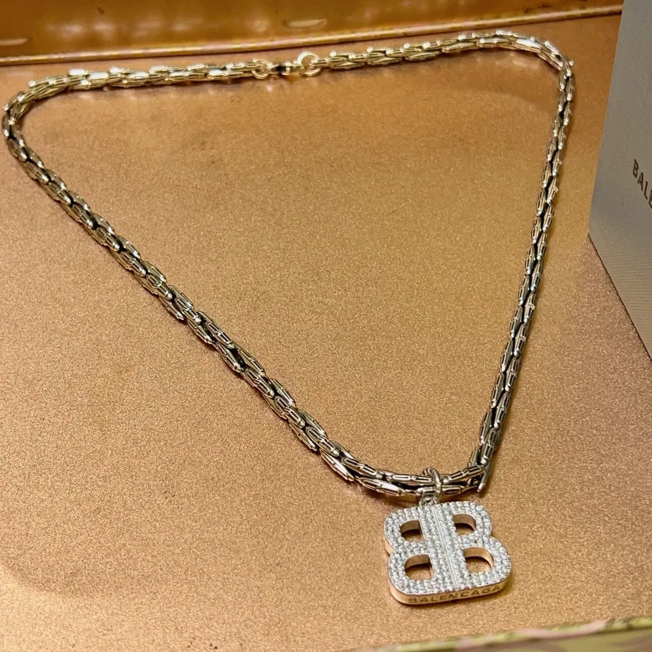 Balenciaga BB Crystal Pendant Chunky Chain Necklace 3