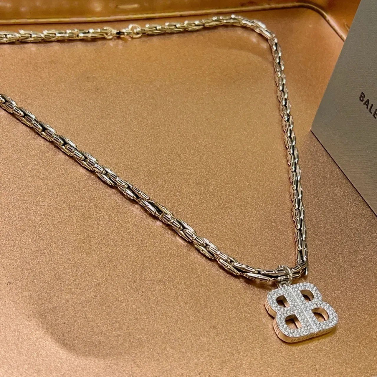 Balenciaga BB Crystal Pendant Chunky Chain Necklace 7