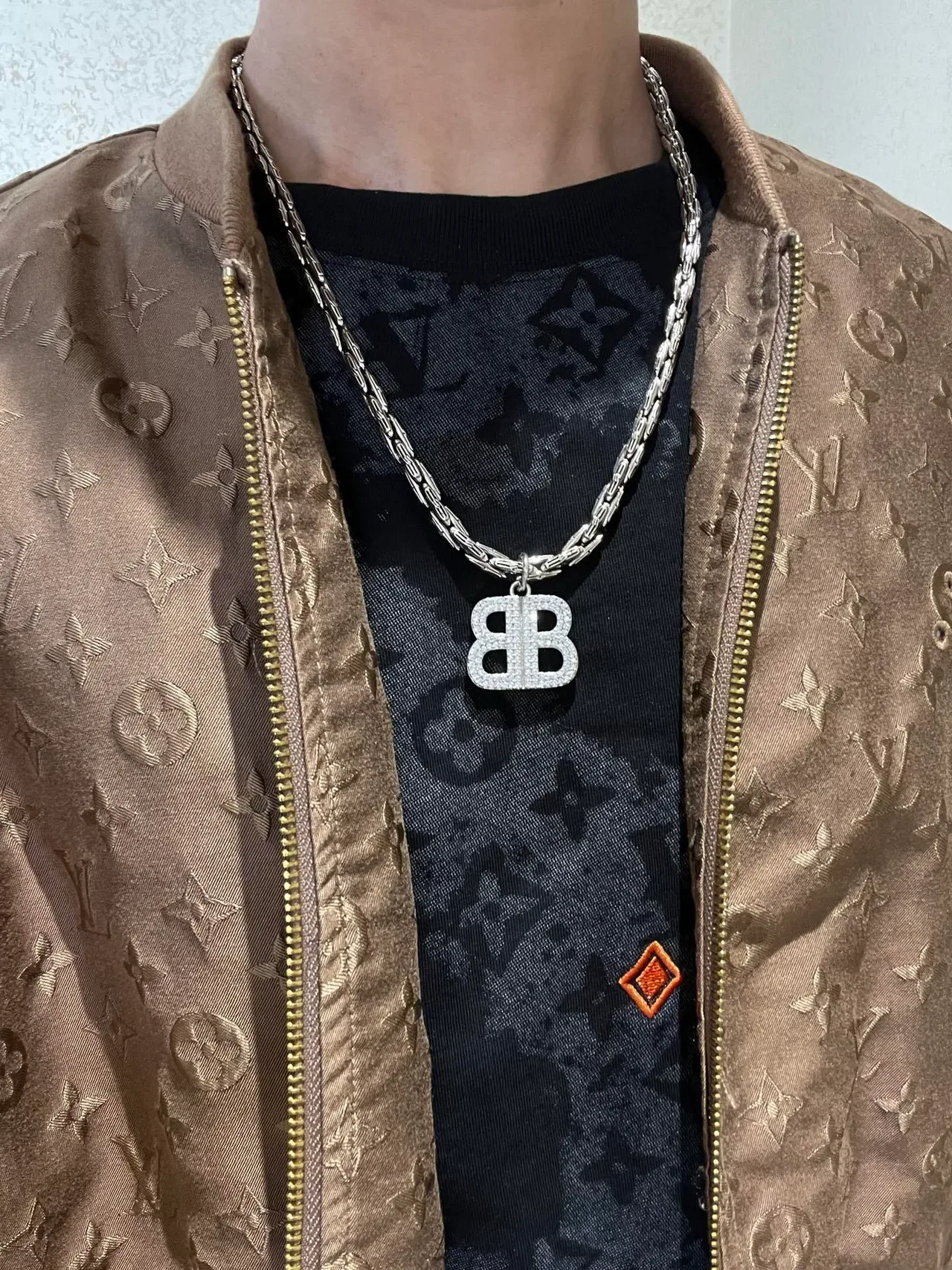 Balenciaga BB Crystal Pendant Chunky Chain Necklace 8