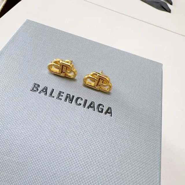 Balenciaga BB Monogram Gold-Tone Geometric Stud Earrings 2