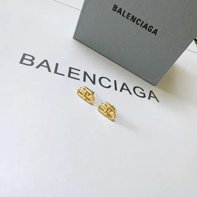 Balenciaga BB Monogram Gold-Tone Geometric Stud Earrings 3