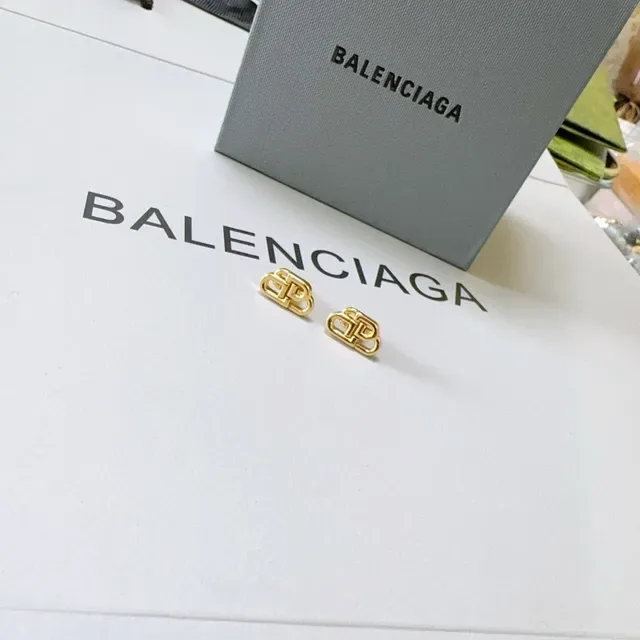 Balenciaga BB Monogram Gold-Tone Geometric Stud Earrings 4