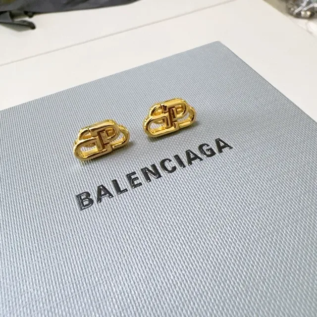 Balenciaga BB Monogram Gold-Tone Geometric Stud Earrings 5