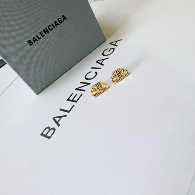 Balenciaga BB Monogram Gold-Tone Geometric Stud Earrings 6
