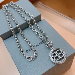 Balenciaga BB Pendant Necklace Silver Chain Necklace