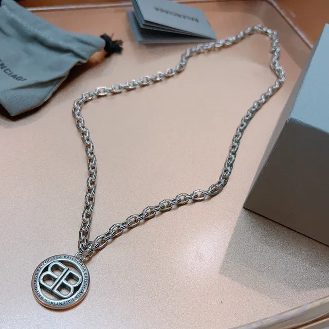 Balenciaga BB Pendant Necklace قلادة سلسلة فضية 9