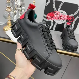 Balenciaga Defender Black Red Greek Key Sole Platform Chunky Sneakers